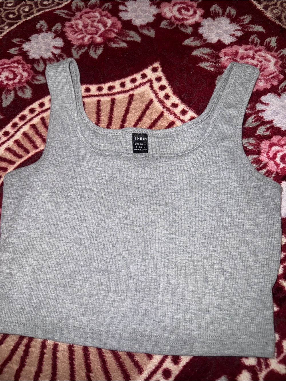 SHEIN Light Gray Ribbed Square Neck Tank
